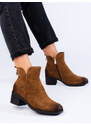 Brown women's ankle boots on a low post Vinceza