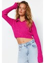 Trendyol Fuchsia Super Crop Polo Neck Knitwear Sweater