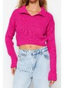 Trendyol Fuchsia Super Crop Polo Neck Knitwear Sweater