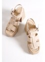 Capone Outfitters Capone Women's Chunky Toe Gladiator Strap Platform Heels Beige Women's Sandals