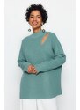 Trendyol Mint Oversized Window/Cut Out Pletený Svetr