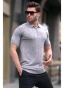 Madmext Patterned Knitwear Gray Polo Neck T-Shirt 6357