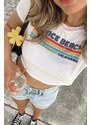 Madmext White Printed Crop T-Shirt