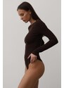 Madmext Mad Girls Brown Ribbed Bodysuit