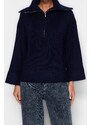 Trendyol Navy Blue Wide Fit Soft Textured Basic Knitwear Sweater