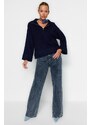 Trendyol Navy Blue Wide Fit Soft Textured Basic Knitwear Sweater