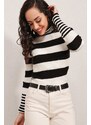 Bigdart 15812 Turtleneck Stripe Sweater - Black