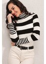 Bigdart 15812 Turtleneck Stripe Sweater - Black