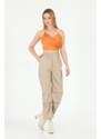 BİKELİFE Women's Beige Pajamas Parachute Pants