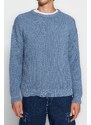 Trendyol Blue Oversize Fit Wide Fit Crew Neck Textured Basic Knitwear Sweater