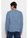 Trendyol Blue Oversize Fit Wide Fit Crew Neck Textured Basic Knitwear Sweater