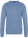 Trendyol Blue Oversize Fit Wide Fit Crew Neck Textured Basic Knitwear Sweater