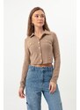 Lafaba Women's Mink Button Short Knitted Blouse