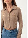 Lafaba Women's Mink Button Short Knitted Blouse
