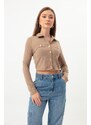 Lafaba Women's Mink Button Short Knitted Blouse