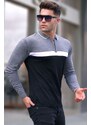 Madmext Black Zippered Polo Neck Knitwear Sweater 5787