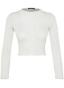 Pletená halenka Trendyol Ecru Lurex Look High Neck Crop