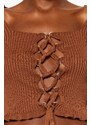 Trendyol Brown Crop Eyelet Detailed Knitwear Sweater