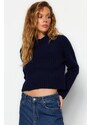 Trendyol Navy Blue Crop Základní pletený svetr