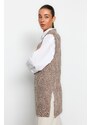 Trendyol Mink pletený vzorovaný svetr s výstřihem do V