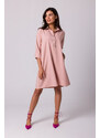 B257 Rozšířené košilové šaty - růžové
