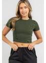 Madmext Khaki Basic Crop Women's T-Shirt