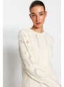 Trendyol Ecru prolamovaný/perforovaný bavlněný pletený svetr
