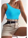 Madmext Mad Girls One-Shoulder Turquoise Straps Bodywork Mg325