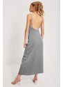 Madmext Gray Satin Scoop Neck Midi Dress