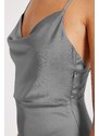 Madmext Gray Satin Scoop Neck Midi Dress