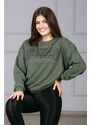 Madmext Mad Girls Khaki Oversized Printed Sweatshirt Womens Mg780