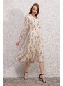 Bigdart 2137 Patterned Chiffon Dress - Cream