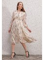 Bigdart 2137 Patterned Chiffon Dress - Cream