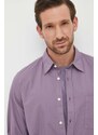 Bavlněná košile BOSS BOSS ORANGE fialová barva, regular, s klasickým límcem