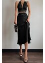 Madmext Mad Girls Black Satin Skirt