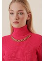 Bigdart 15478 Turtleneck Chain Sweater - Fuchsia