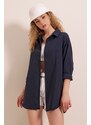 Bigdart 3900 Oversize Long Basic Shirt - Navy