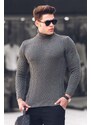 Madmext Khaki Turtleneck Knitted Patterned Sweater 4655