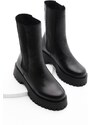 Marjin Women's Genuine Leather Daily Boots With Thick Serrated Soles Elastic Side Bands Bucree Black.