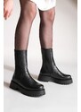 Marjin Women's Genuine Leather Daily Boots With Thick Serrated Soles Elastic Side Bands Bucree Black.