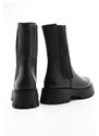 Marjin Women's Genuine Leather Daily Boots With Thick Serrated Soles Elastic Side Bands Bucree Black.