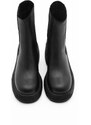 Marjin Women's Genuine Leather Daily Boots Thick Sole with Elastic Side Bands Fleece Black.