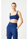 LOS OJOS Navy Blue Lightly Supported Drawstring Strap Detailed Covered Sports Bra