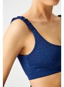 LOS OJOS Navy Blue Lightly Supported Drawstring Strap Detailed Covered Sports Bra