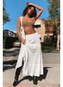 Madmext Women's White Basic Pleated Long Skirt