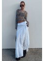 Madmext Women's White Basic Pleated Long Skirt