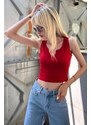 Madmext Mad Girls Front Detail Red Crop Top MG362