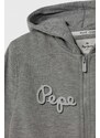 Dětská bavlněná mikina Pepe Jeans šedá barva, s kapucí, s potiskem