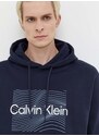 Bavlněná mikina Calvin Klein pánská, tmavomodrá barva, s kapucí, s potiskem