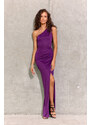 FLIKE Dámské společenské šaty SUK0274 tmavě fialová třpyt - Roco Fashion